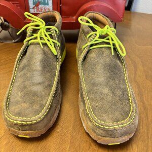 Twisted X Men’s Driving Moc Shoes – Brown/Neon Yellow – Size 10.5M